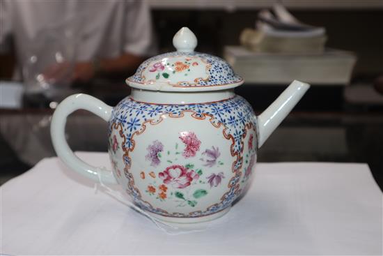 An 18th century Chinese export famille rose teapot and cover and a similar coffee cup Teapot 14cm high